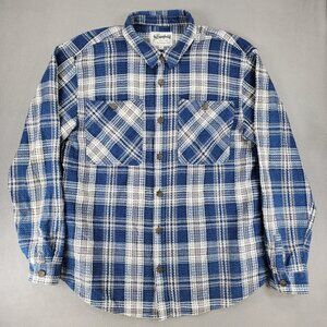 The Stronghold XL Textured Flannel Overshirt Blue Plaid Button Up Waffle Western